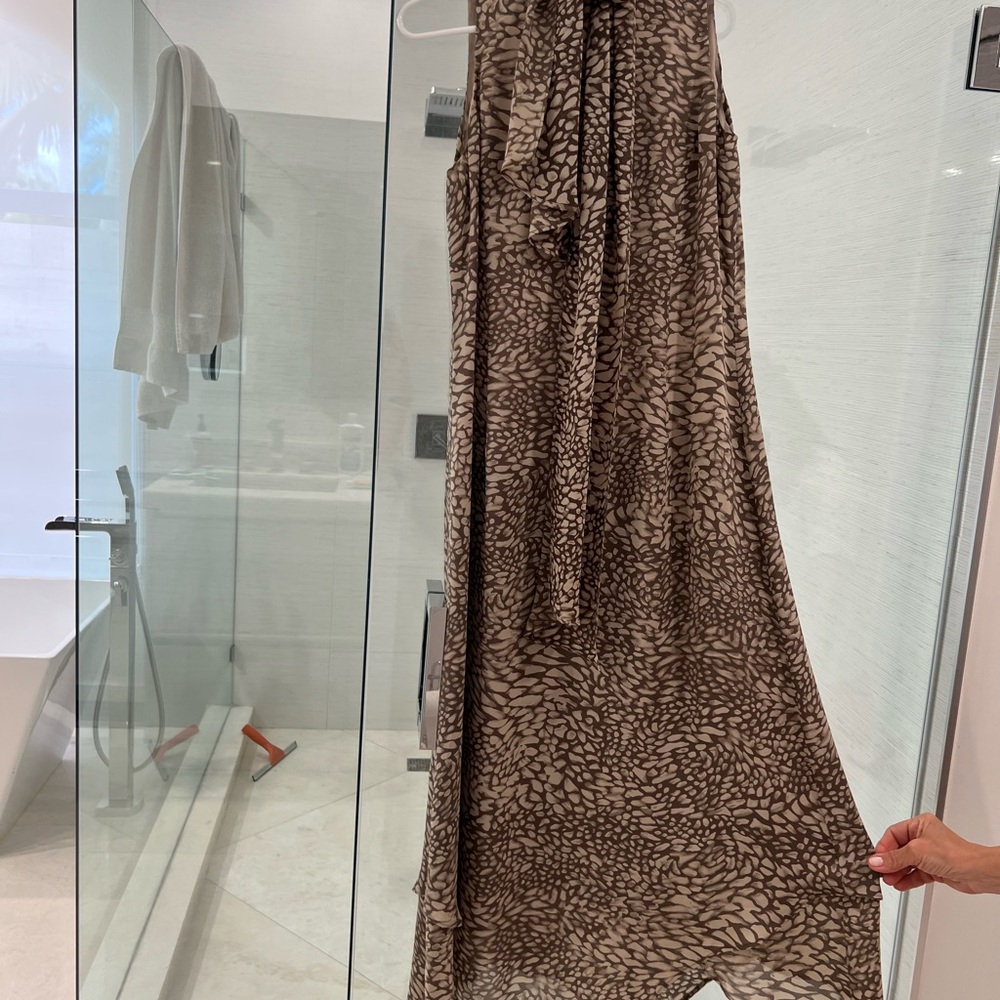 Brown Patterned Sleeveless Dress